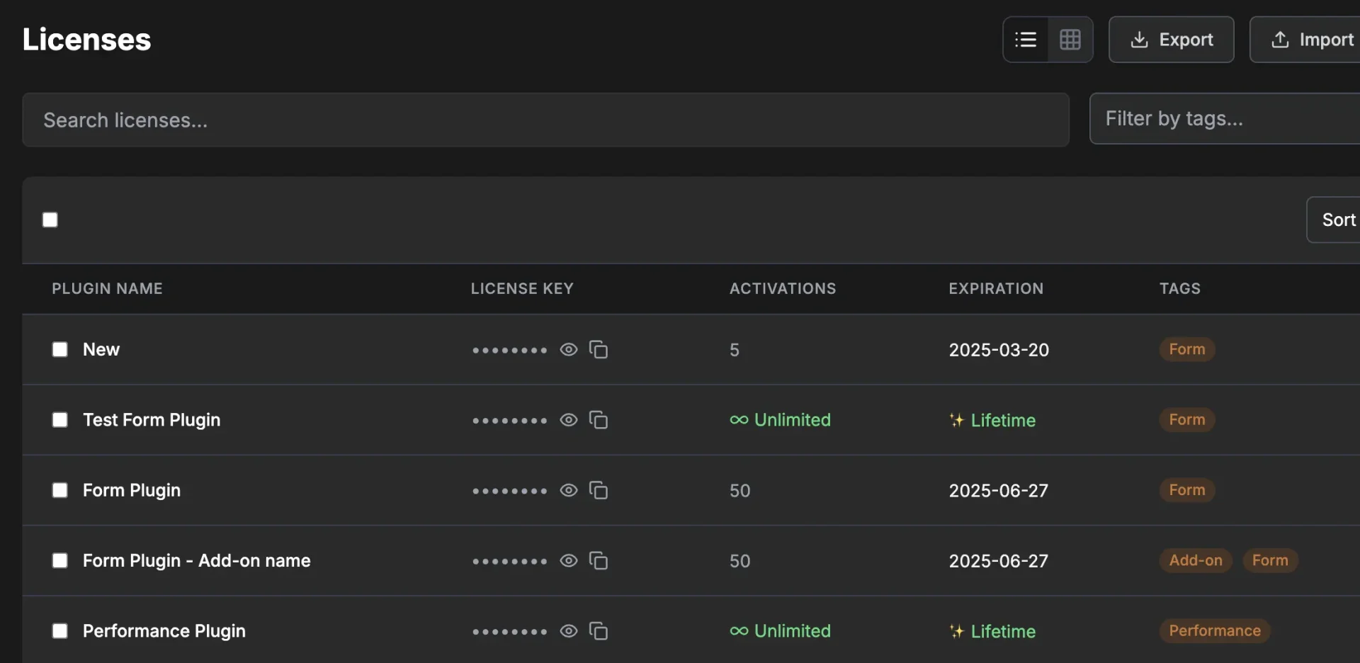License key management list